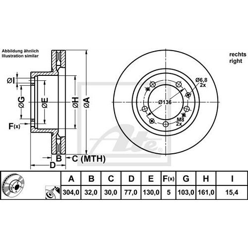  Front right brake disc for Audi Avant RS2 Quattro Porsche - AH28106 