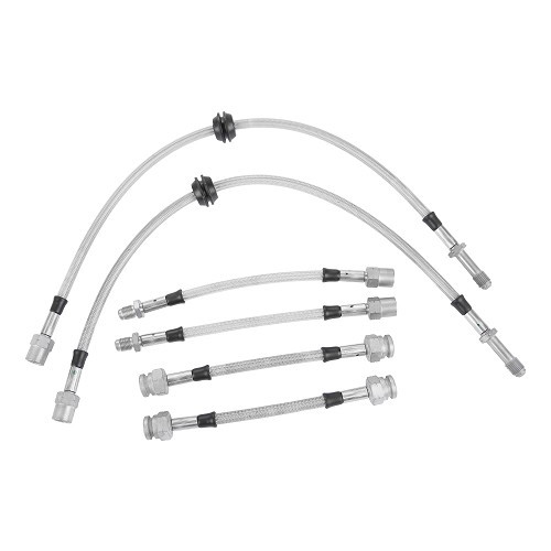  Durites de frein type aviation en acier inox à raccords filetés GOODRIDGE pour VW Golf 3 GTI 8S 16S ou VR6 avec 4 disques (08/1991-02/1995) - 6 pièces - AVI0528 