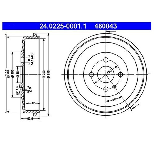  Tamburi freno posteriori diametro 250mm ATE per BMW Serie 02 E10 Sedan 1600ti e 2002Turbo (09/1967-07/1975) - la coppia - BA14135-1 