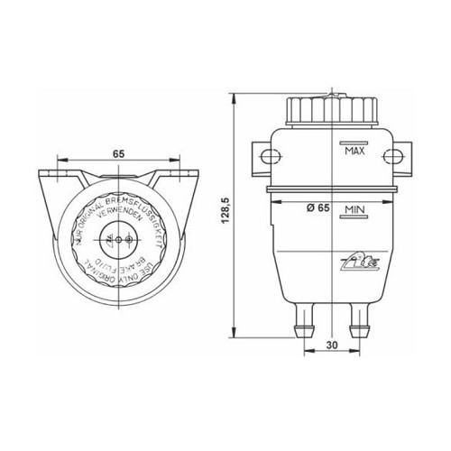 Serbatoio di espansione del liquido freni ATE per BMW Serie 02 E10 Berlina Touring e Cabrio (03/1966-11/1975) - 2 uscite - BA14890