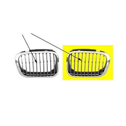 Grille de calandre gauche noire pourtour chromé pour BMW Série 3 E46 Berline Touring phase 1 (-08/2001) et Compact (01/2001-12/2004) - côté conducteur - BA18205