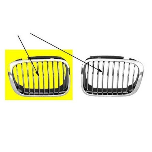 Kühlergrill rechts verchromt für BMW 3er E46 Limousine Touring Phase 1 (-08/2001) und Compact (01/2001-12/2004) - Beifahrerseite - BA18208