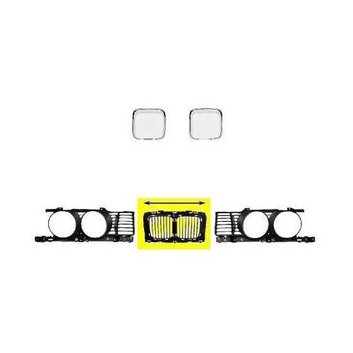 Centrale grille in zwart plastiek 37cm breed voor BMW 5 Reeks E34 Sedan en Touring fase 1 (-03/1994) - smalle versie - BA18400