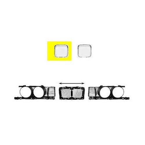 Cadre chromé gauche sur grille de calandre étroite largeur 37cm pour BMW Série 5 E34 Berline et Touring phase 1 (-03/1994) - côté conducteur - BA18401