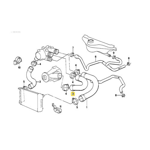  Durite d'eau entre pompe à eau et boîtier thermostat pour Bmw E9 (12/1968-11/1975) - BC56967-1 