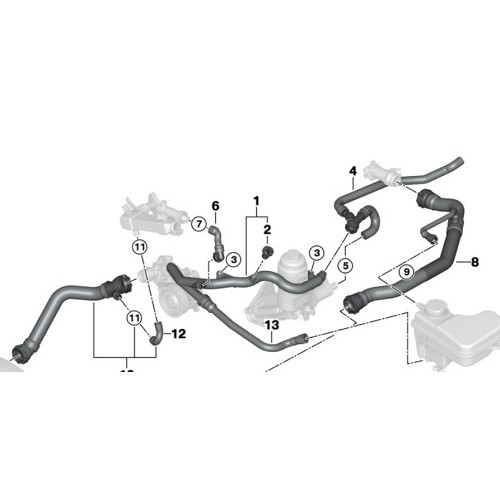 Upper water hose between radiator and cylinder head for BMW 5 Series E60 E60LCI E61 and E61 LCI 520d - engine M47D20TU2 - BC57903