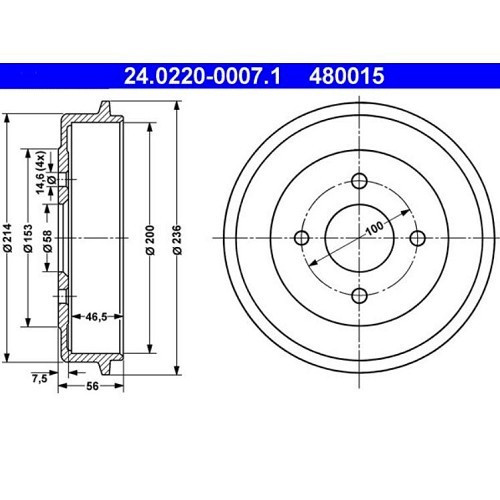 Tambours de frein arrière diamètre 200mm ATE pour BMW Série 02 E10 Berline Touring Cabriolet 1600-2 et 1602 (03/1966-10/1975) - la paire - BH27850