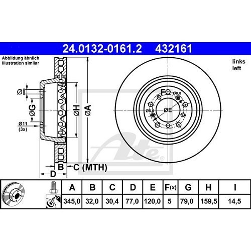  Voorremschijf ATE voor BMW M5 E39 (1998-2003) - links - BH31301 