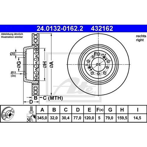  Disco freno anteriore ATE per BMW M5 E39 (1998-2003) - lato destro - BH31303 