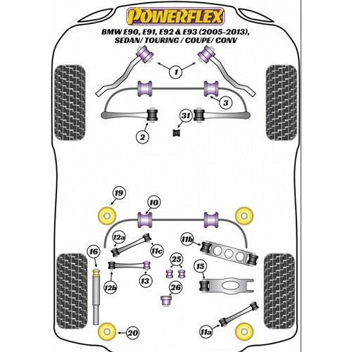 POWERFLEX Silentblocks para braços de suspensão longitudinal traseira para BMW E90-E91-E92-E93 - por 2 - BJ41217