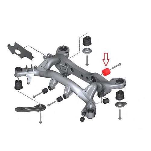 Silentbloc arrière sur support d'essieu pour BMW Série 3 E90 Berline E91 Touring E92 Coupé et E93 Cabriolet phase 1 (02/2004-02/2010) - BJ42089