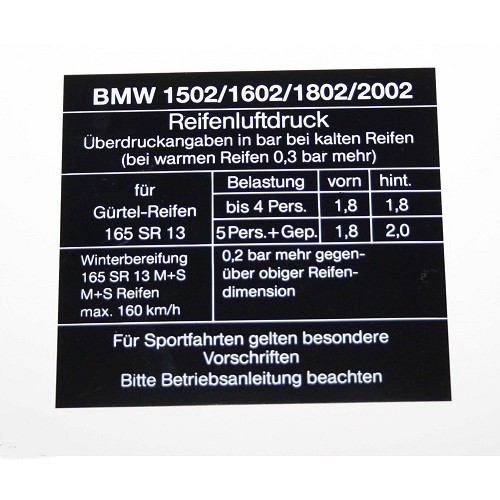     
                
                
    Recommended tyre pressure sticker - BK20028
