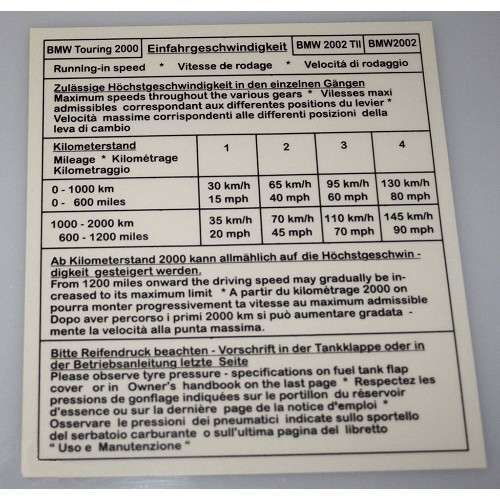  Autocollant sur pare-brise de recommandation de rodage moteur - BK20030 