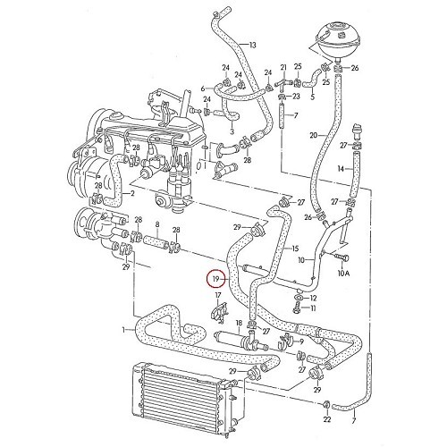  Durite d'eau entre flasque et radiateur d'eau pour VW Transporter T4 jusque 1992 - C014113 