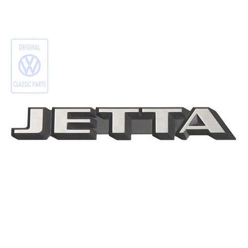  Emblème JETTA chromé sur fond noir satiné pour face arrière de VW Jetta 2 phase 1 (-07/1987) - sans niveau de finition  - C037768 