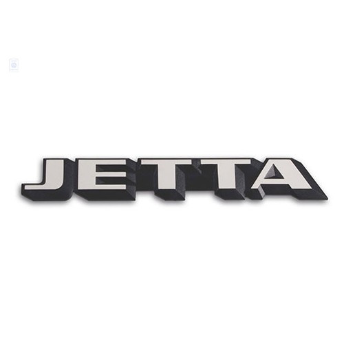     
                
                
    Emblema JETTA branco sobre fundo preto para o painel traseiro do VW Jetta 2 fase 1 (12/1983-07/1987) - sem nível de acabamento  - C037771
