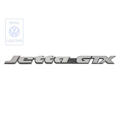  JETTA GTX satin chrome emblem on black background for rear side of VW JETTA 2 GTX finish (08/1987-07/1992) - C037780 