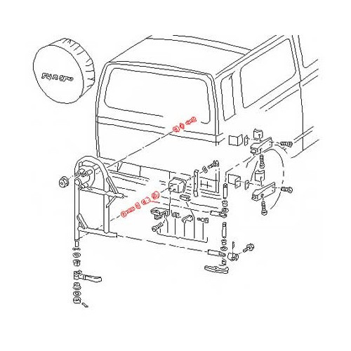 Attaches de porte roue de secours pour VOLKSWAGEN Transporter T25 Syncro (10/1984-07/1992) - C063424