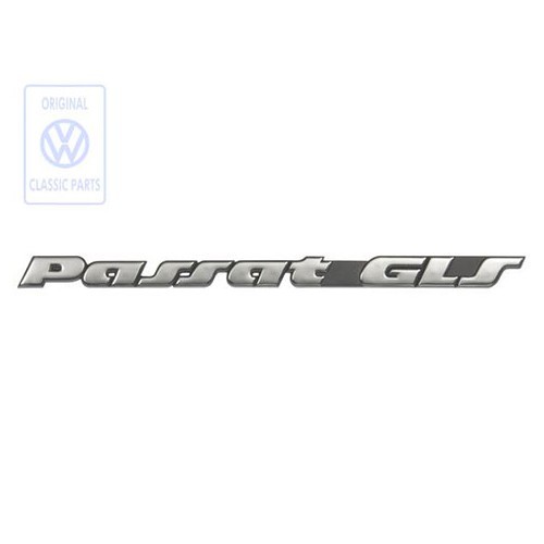  Emblema PASSAT GLS cromado sobre fundo preto para porta traseira e porta-malas do VW Passat B3 Sedan e GLS Variant (08/1991-09/1993) - C082201 