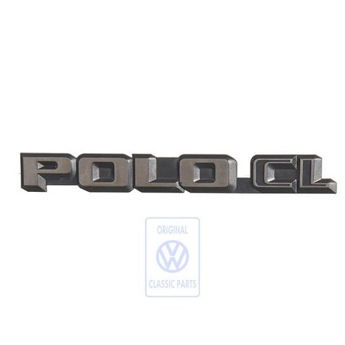  POLO CL chromen achterbadge op zwarte achtergrond voor VW Polo 2 86C driedeurs hatchback met rechtopstaande achterklep (10/1981-09/1990) - C119263 