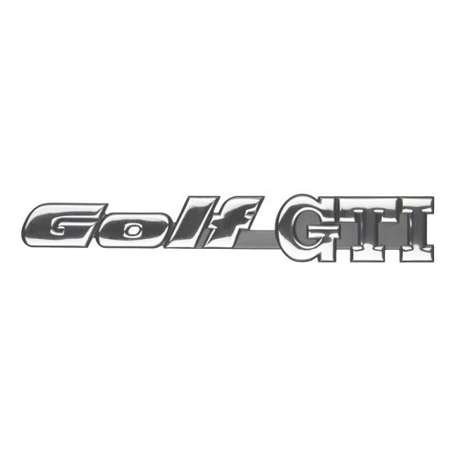 Selbstklebendes Emblem GOLF GTI verchromt auf schwarzem Hintergrund für die Rückseite von VW Golf 3 GTI 8S (09/1991-06/1995) 