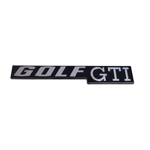Emblem GOLF GTI silber auf schwarzem Hintergrund Kofferraum für VW Golf 1 GTI (06/1976-12/1983)