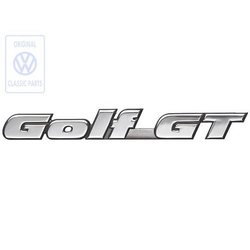  Stemma adesivo GOLF GT cromato su sfondo nero per pannello posteriore o portellone posteriore della VW Golf 3 Sedan e Variant GT (11/1991-08/1998) - C233953 