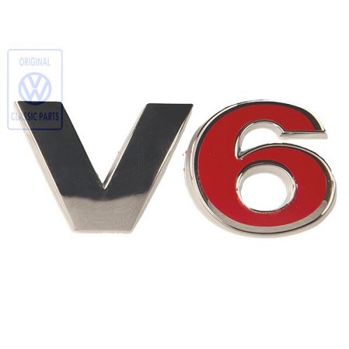  Chrom-rotes V6-Klebeemblem für Kofferraum oder Heckklappe für VW Golf 4 und Bora Limousine oder Variant V6 4Motion (05/1999-06/2006) - C233962 