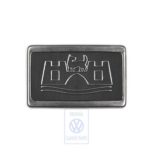 Silver WOLSBURG badge on black front fender for VW Golf 2 and Jetta 2 (08/1983-07/1992)  - C246802