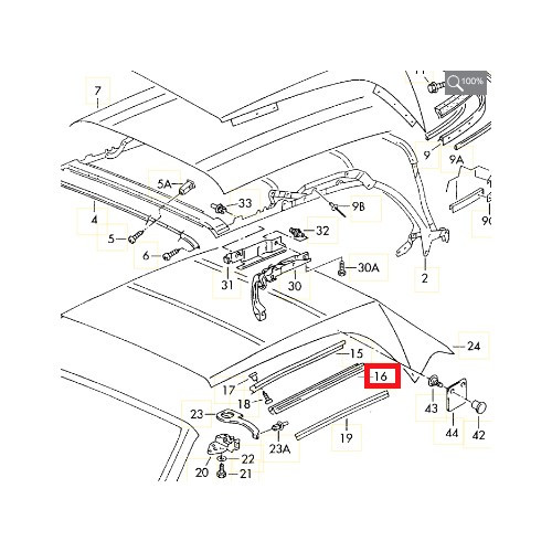 Vedação intermédia na parte superior da janela para VW Golf 3 e Golf 4 Cabriolet - C250846