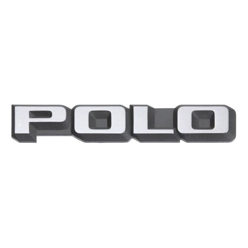 Insignia trasera cromada POLO sobre fondo negro para VW Polo 2 86C de tres puertas con portón trasero vertical (10/1981-09/1990) - sin nivel de acabado