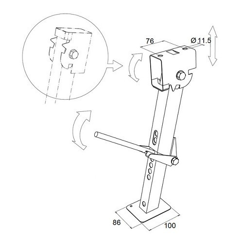 Krikken Hoogte: 39-55 cm LIPPERT- voor bestelwagens, campers of caravans - verkocht in verpakkingen van 2. - CD10218