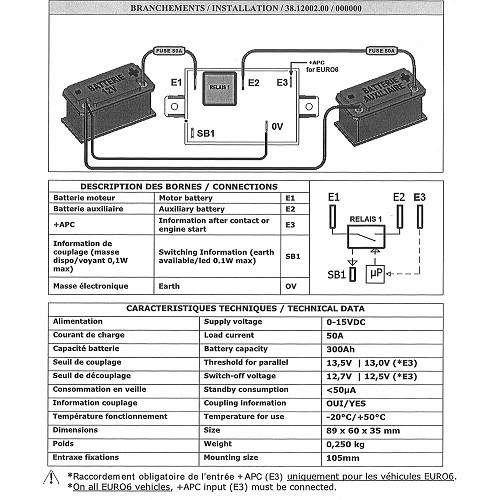 Lage capaciteit 50A/maxi 70A SCHEIBER scheidingskoppeling -12V- 1 batterij - CD10413