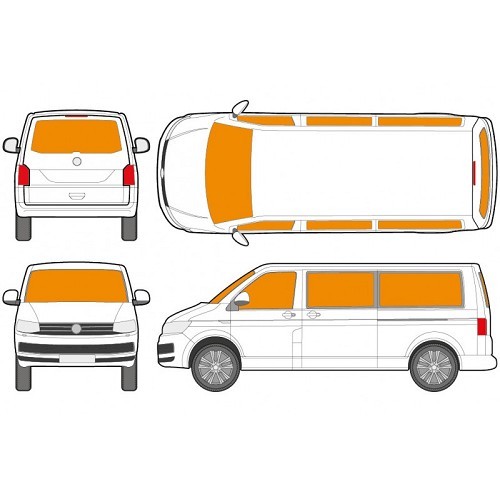 Aislantes térmicos interiores de 5 capas para Transporter T6 chasis largo con puerta trasera única - 8 piezas - CF13162
