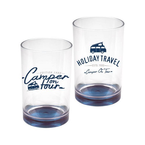 Set of 2 HOLIDAY TRAVEL & CAMPER ON TOUR glasses, 350 ml, in SAN.