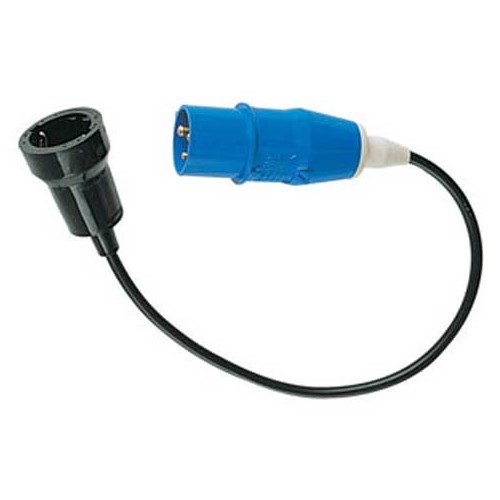 Adapter - verlengkabel mannelijk CEE17/ vrouwelijk Schuko 16A - snoer: 60 cm - voor kampeerauto's.