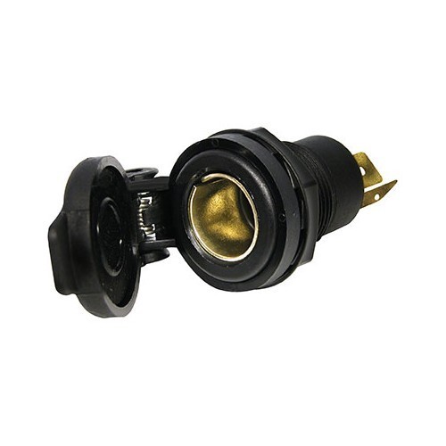 Embedded 12-24V plug with protective cover.