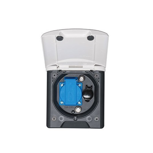 Tomada misturada de descarga branca-Schuko 230V-Socket 12V 12mm-2 TV satélite - CT10513