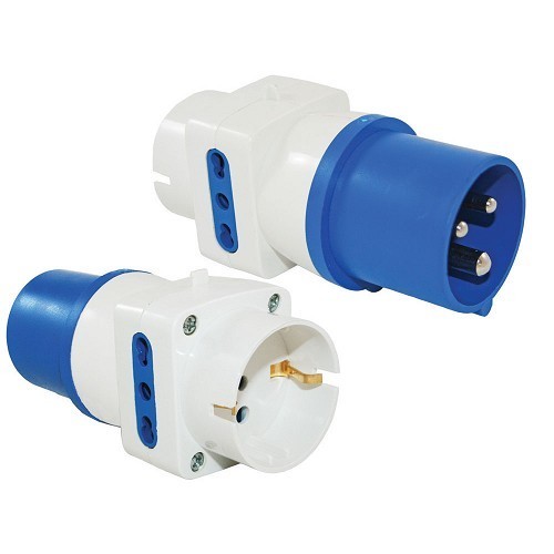  Adaptador macho CEE17/ Hembra Schuko/ Italiano 16A - para autocaravanas. - CT10734 