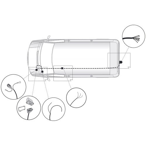 Arnês de 7 pinos para Volkswagen Transporter T5 sem preparação de acoplamento de reboque (08/2009-09/2015) - CT10764