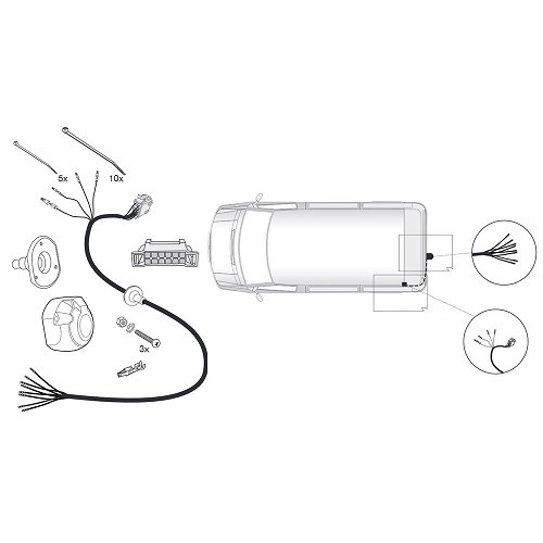 Arnês de 13 pinos para Volkswagen Transporter T5 com preparação de barras de reboque (08/2009-09/2015) - CT10792