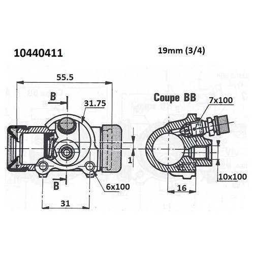 Cilindro da roda traseira STOP para 2CV A-AZ (19/07/49-03/1963) - 19mm