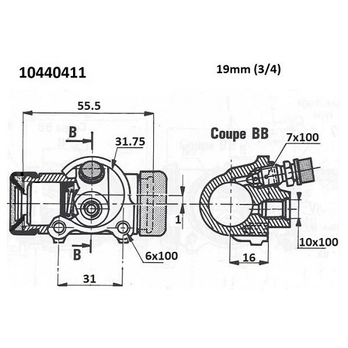 Rear wheel cylinder STOP for 2CV A-AZ (07/1949-03/1963) - 19mm