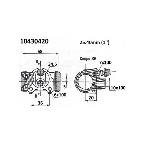 Front wheel cylinder for 2CV A-AZ (07/1949-03/1963) - 25.4 mm - CV40040