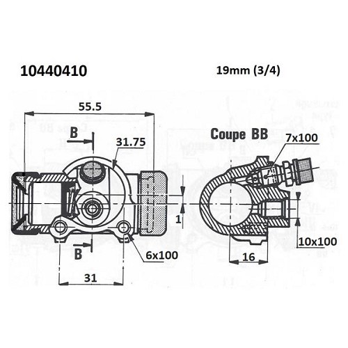 Cilindro ruota posteriore con chiave 10 per furgone 2cv fino al 1963 - 19mm-10x1mm - CV42010