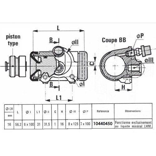 Rear wheel cylinder with 8mm spanner fitting for Dyane cars -LHM- 16mm - 8.125mm - CV43024