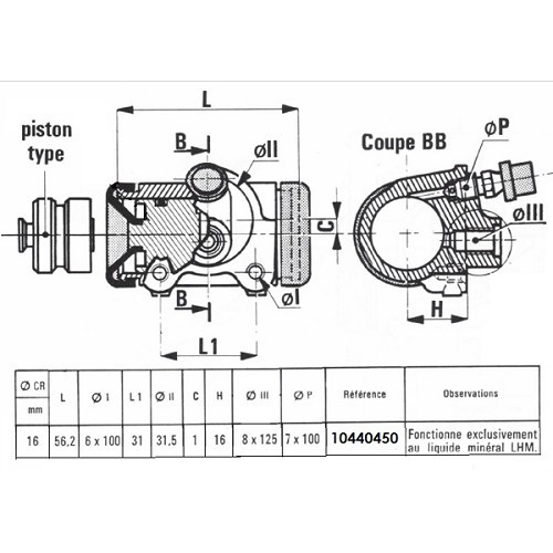 Cilindro da roda traseira com chave 8 para Mehari -LHM- 16mm - 8.125mm - CV44024