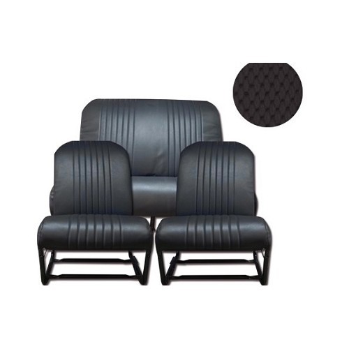 Symmetrical perforated black leatherette seat and rear bench seat covers