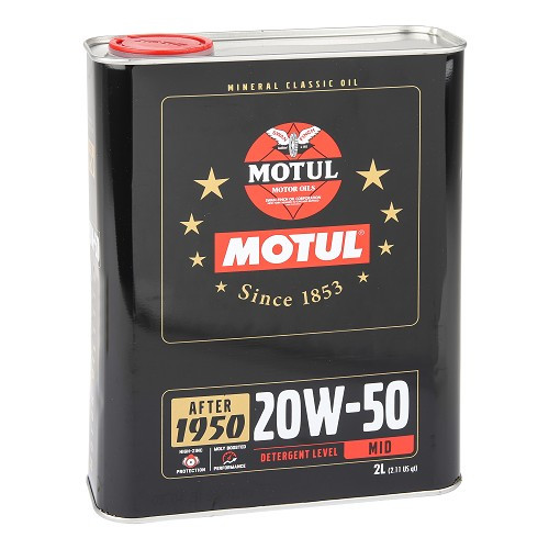  Huile moteur MOTUL Classic 20W50 additivée au zinc ZDDP et molybdène pour 2CV et dérivés - minérale - 2 Litres  - CV70306 