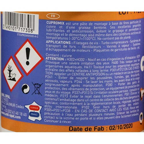 Graisse cuivrée UNIL OPAL Cupromix pour 2CV et dérivés - pot - 500g - CV70504